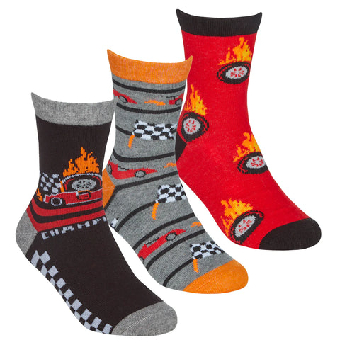 BOYS 3 PACK COTTON RICH DESIGN ANKLE SOCKS