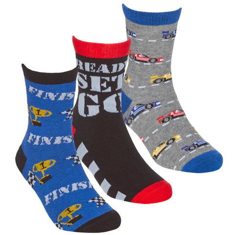 BOYS 3 PACK COTTON RICH DESIGN ANKLE SOCKS